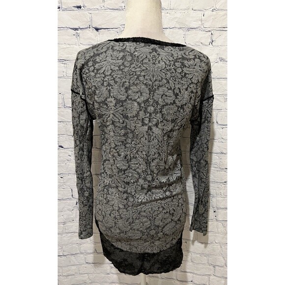 Zara W&B Collection Gray Black Lace Tunic Blouse Women Hi Low Long Sleeve Small - Picture 4 of 5